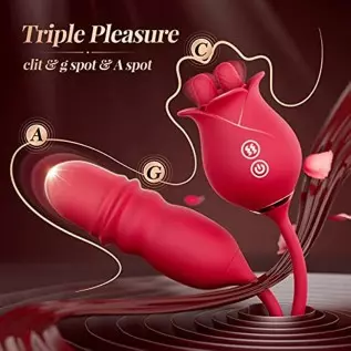 Sex Toys Vibrator Rose Toy - 3in1 Dual Tongue Adult Toys Dildo Vibrators with 10 Licking & 10 Thrusting, Clitoral Nipple Anal G Sex Toys Vibrator Rose Toy - 3in1 Dual Tongue Adult Toys Dildo Vibrators with 10 Licking & 10 Thrusting, Clitoral Nipple Anal G