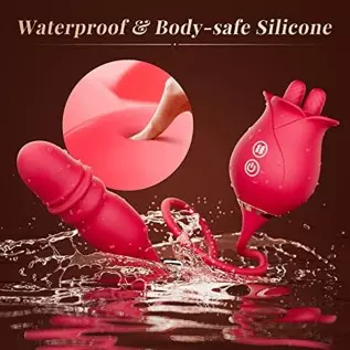 Sex Toys Vibrator Rose Toy - 3in1 Dual Tongue Adult Toys Dildo Vibrators with 10 Licking & 10 Thrusting, Clitoral Nipple Anal G Sex Toys Vibrator Rose Toy - 3in1 Dual Tongue Adult Toys Dildo Vibrators with 10 Licking & 10 Thrusting, Clitoral Nipple Anal G