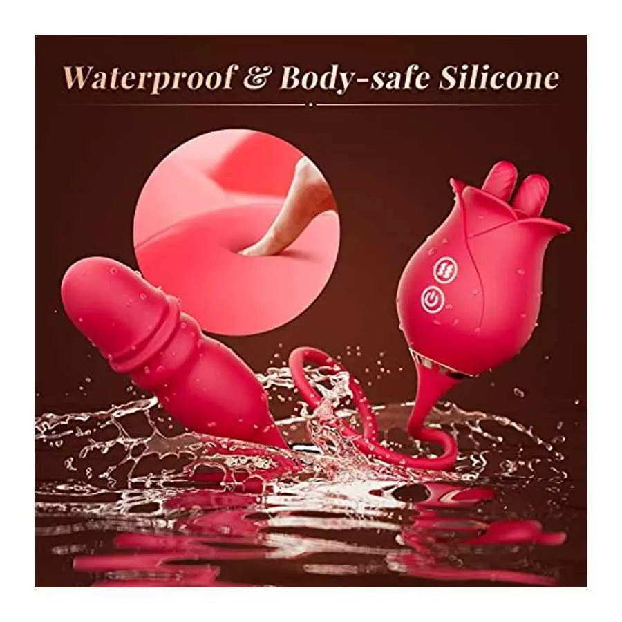 Sex Toys Vibrator Rose Toy - 3in1 Dual Tongue Adult Toys Dildo Vibrators with 10 Licking & 10 Thrusting, Clitoral Nipple Anal G 