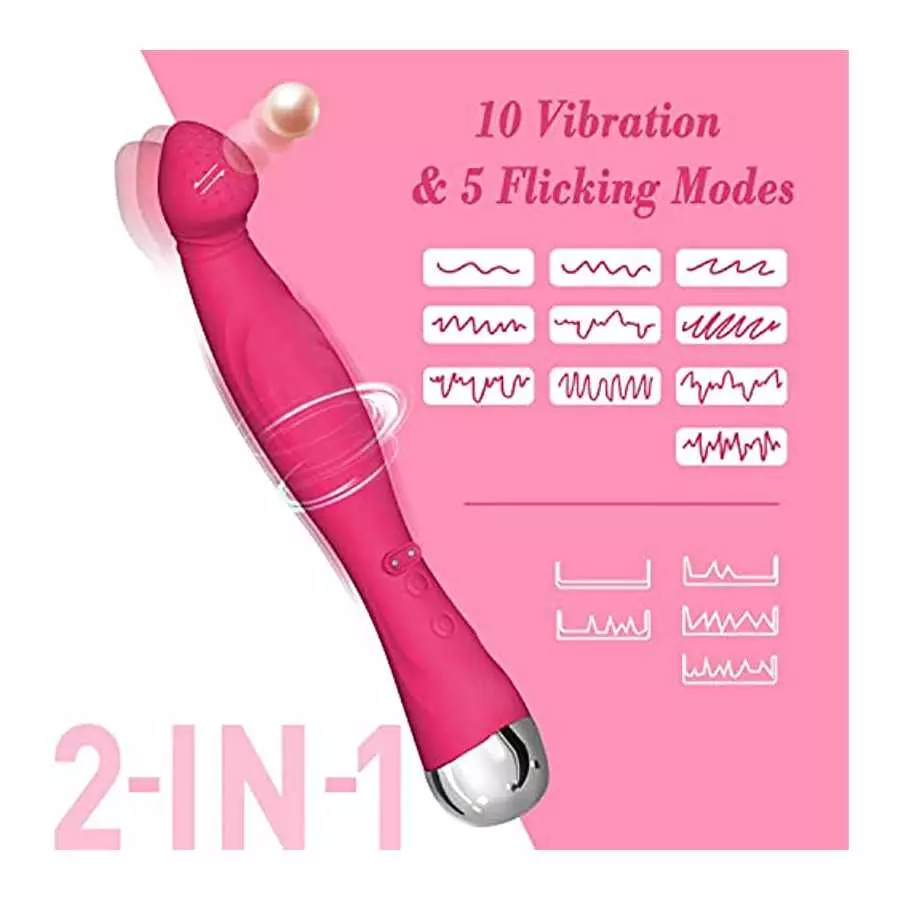 2-IN-1 G Spot Vibrator for Squirt Clitoral Vibes with Taint Teasers, 8 Seconds to Orgasm 10 Vibrations & 5 Flicking Modes Silico