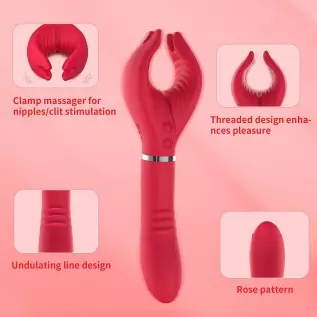 G spot Clitoral Dildo Vibrator, Acvioo Clit Clamp Rose Toy Rabbit Vibrator Clitoris Nipple Penis Massager Stimulator with 7 Stro