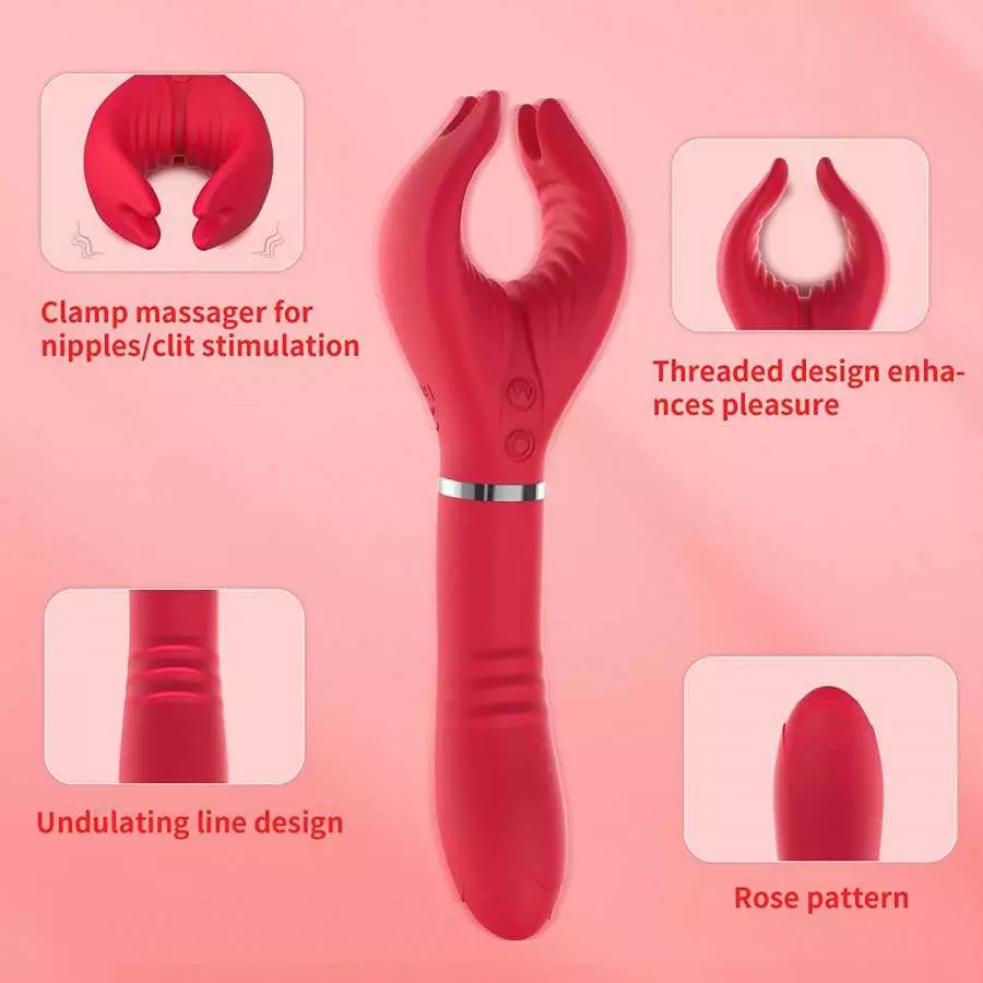 G spot Clitoral Dildo Vibrator, Acvioo Clit Clamp Rose Toy Rabbit Vibrator Clitoris Nipple Penis Massager Stimulator with 7 Stro