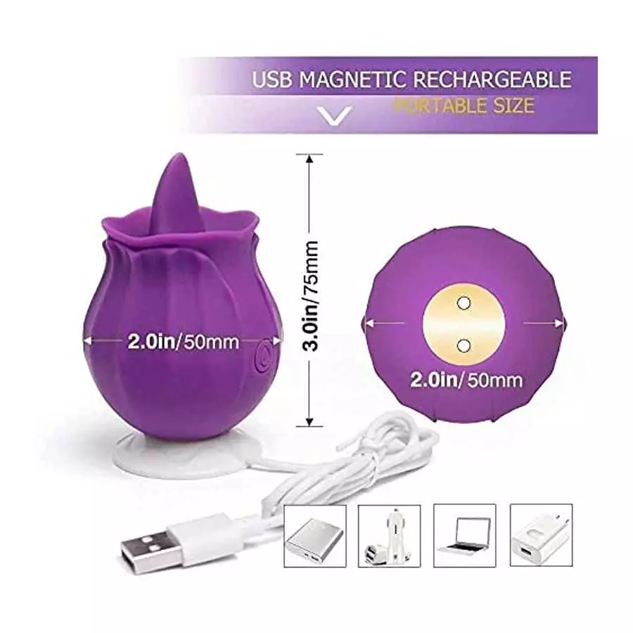 20 Women Rose Tongue & Lick 10 Modes Toys Vibrant Rose The Rose Toy for Women Couples Vibrator Toy for Women (02-Purple)