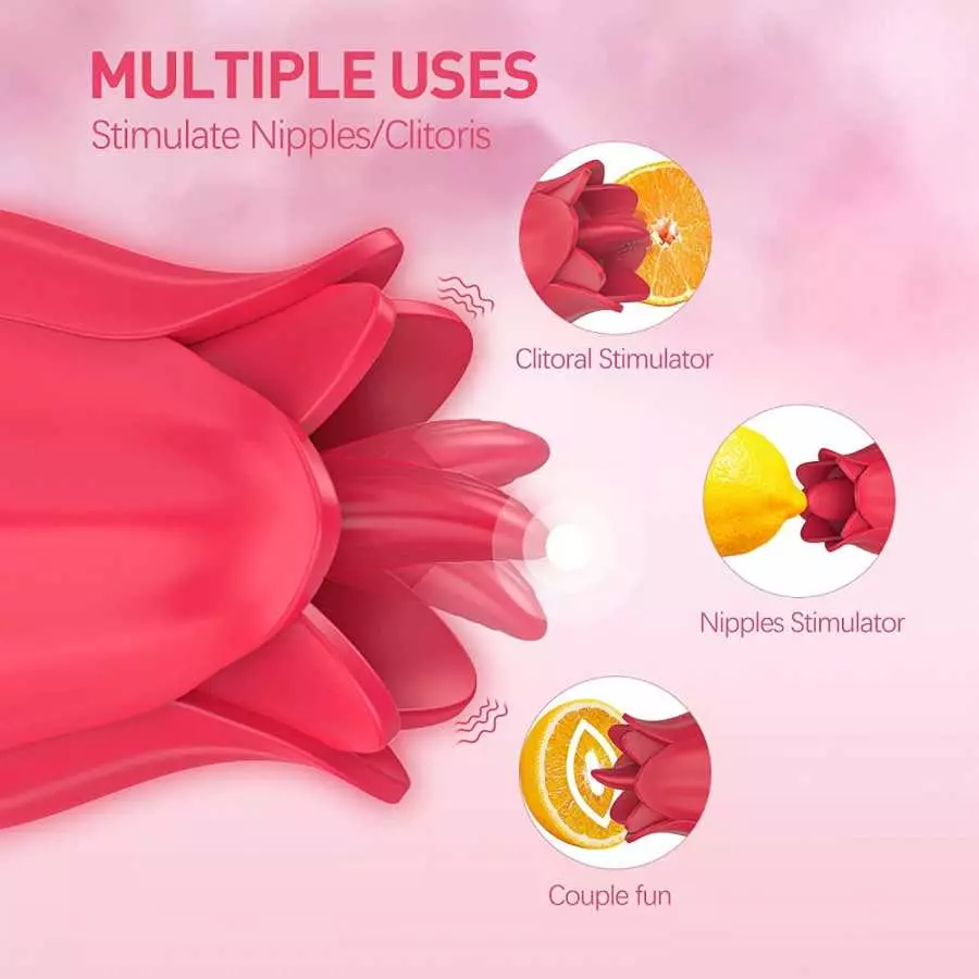 Rose Toy Vibrator for Women,Roses Shape Clitoralis Tongue Lick Rechargeable Waterproof Adult Sex Toys for Women Couples Vibrator
