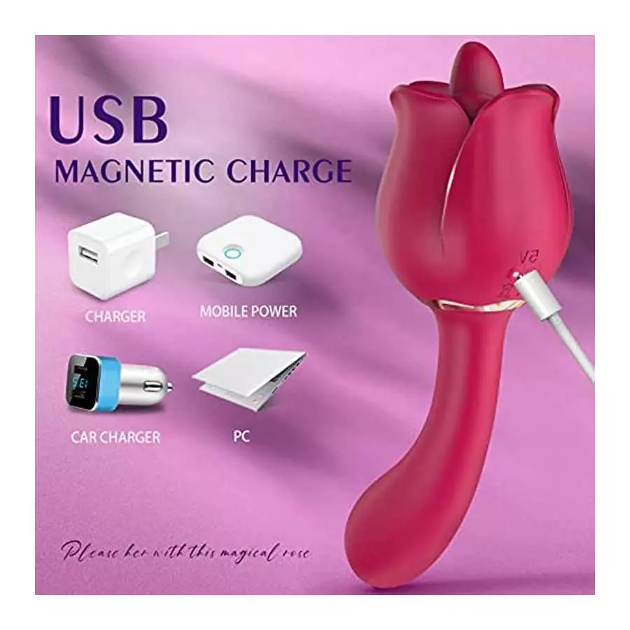 Rose Toy Vibrator for Women, Clitoral Tongue Licking Toy Mini Small Vibrators with 7 Modes & 9 Powerful Vibration, Nipples Clito