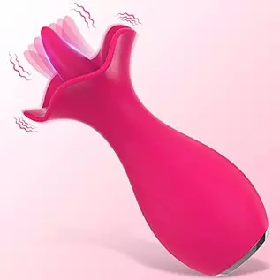 Clitoral Licking Vibrator with 10 Vibration Modes, Adorime Rechargeable Rose Toy Flower Tongue Vibrator Nipple Clitoris Vaginal 