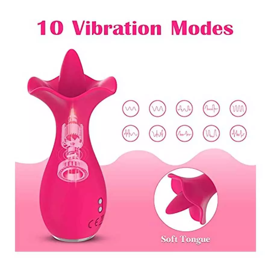Clitoral Licking Vibrator with 10 Vibration Modes, Adorime Rechargeable Rose Toy Flower Tongue Vibrator Nipple Clitoris Vaginal 
