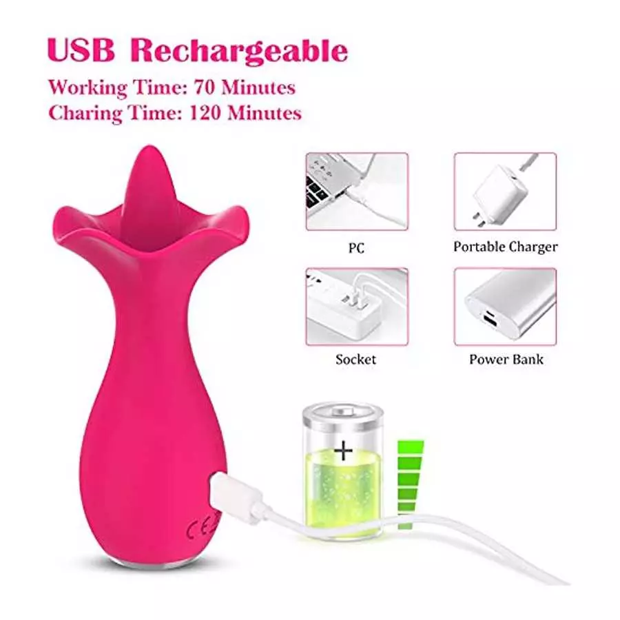 Clitoral Licking Vibrator with 10 Vibration Modes, Adorime Rechargeable Rose Toy Flower Tongue Vibrator Nipple Clitoris Vaginal 