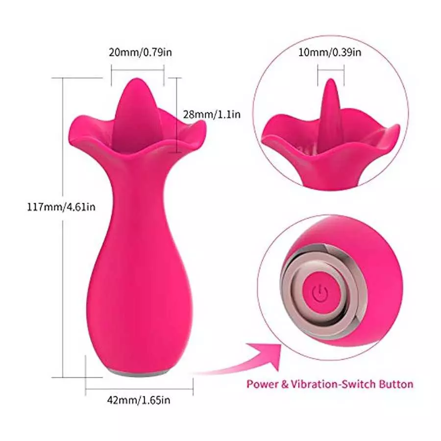 Clitoral Licking Vibrator with 10 Vibration Modes, Adorime Rechargeable Rose Toy Flower Tongue Vibrator Nipple Clitoris Vaginal 