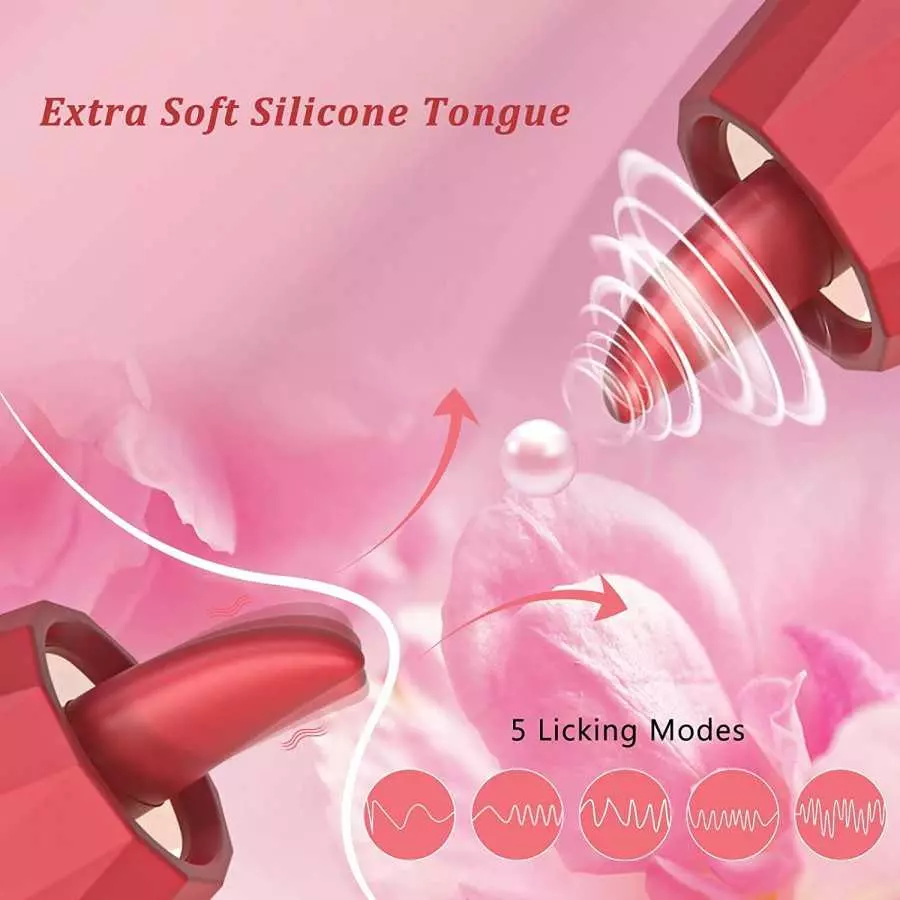 Rose Toy Clitoral Vibrator for Women，Acvioo G Spot Vibrator Liquid Silicone Tongue Precise Licking Vibrator with 5 Modes Nipple 