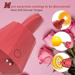 Rose Toy Clitoral Vibrator for Women，Acvioo G Spot Vibrator Liquid Silicone Tongue Precise Licking Vibrator with 5 Modes Nipple 