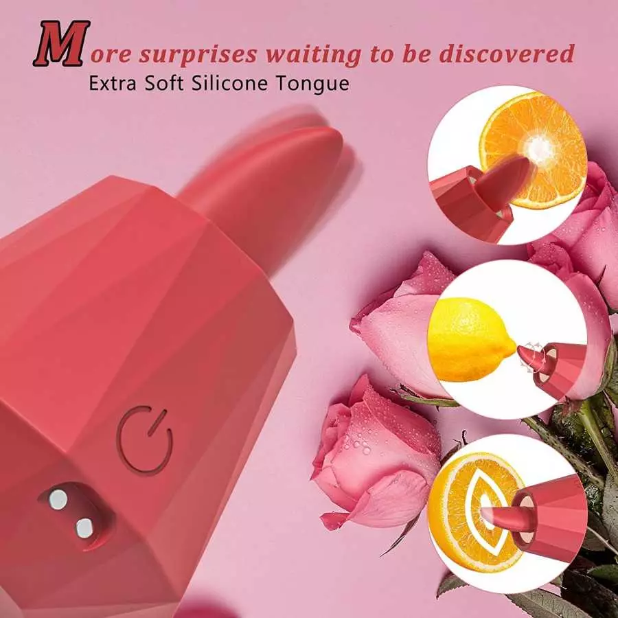 Rose Toy Clitoral Vibrator for Women，Acvioo G Spot Vibrator Liquid Silicone Tongue Precise Licking Vibrator with 5 Modes Nipple 