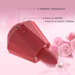 Rose Toy Clitoral Vibrator for Women，Acvioo G Spot Vibrator Liquid Silicone Tongue Precise Licking Vibrator with 5 Modes Nipple 