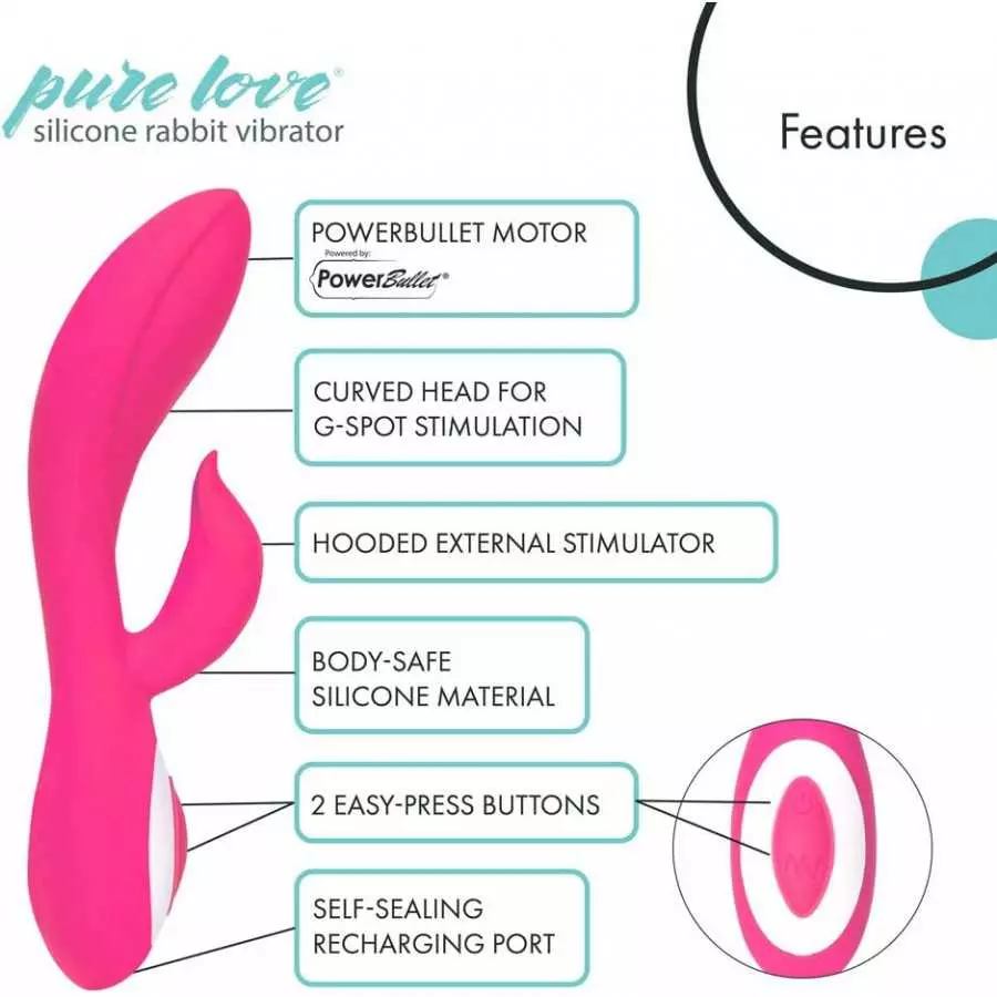 Pure Love G-Spot Silicone Rabbit Vibrator Purple, Rechargeable Clitoris Stimulator, Water-Resistant and Multi Function, Adult Se