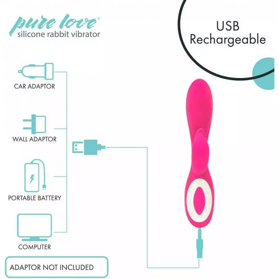 Pure Love G-Spot Silicone Rabbit Vibrator Purple, Rechargeable Clitoris Stimulator, Water-Resistant and Multi Function, Adult Se