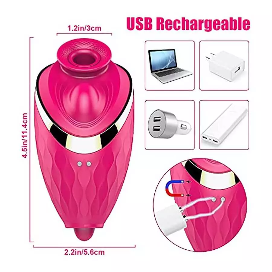 CESTRUEA Rose Vibrator, Clitorial Stimulator， 2 in 1 Licking & Vibrating Nipples Clitoral vibrator with 10 modes for Quick Orgas