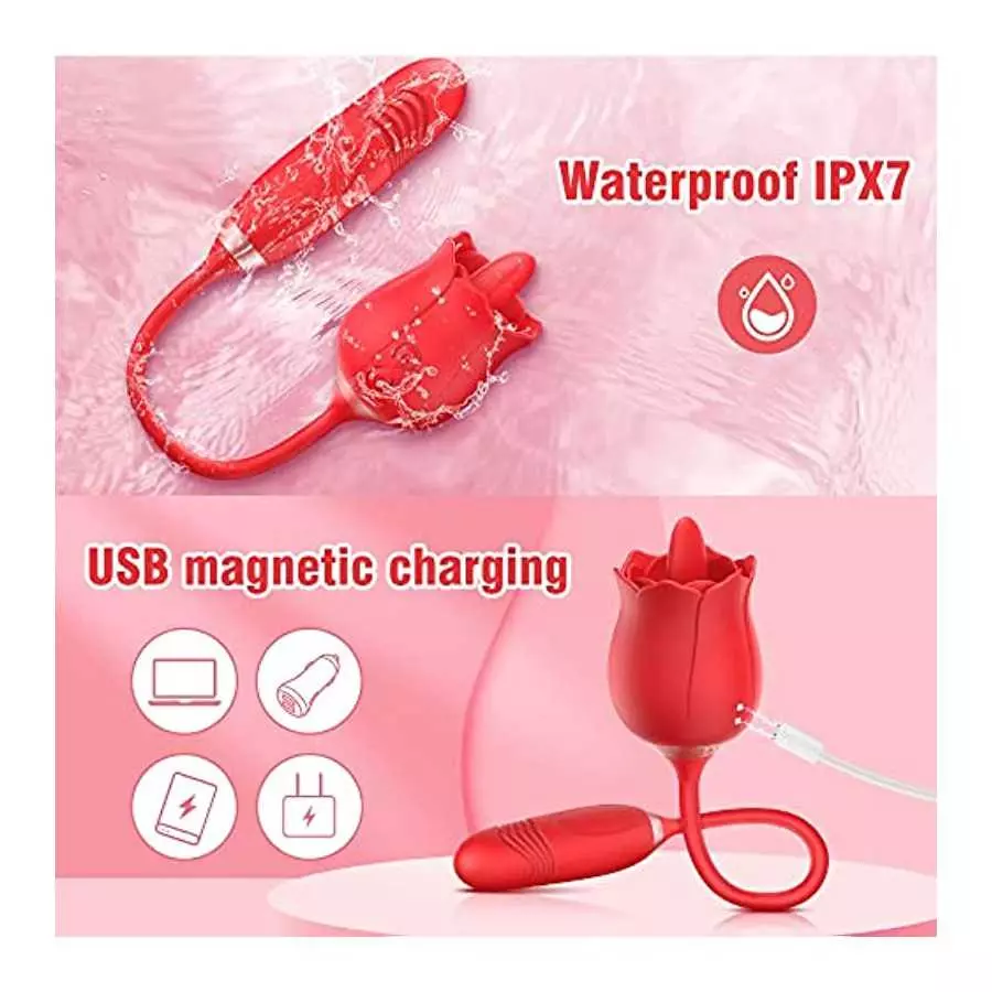 Rose Sex Stimulator For Women, FOBONO 3 in 1 Toys For Womens Sex Pleasure With 10 Tongue Licking, Thrusting & Vibrating Modes Vi