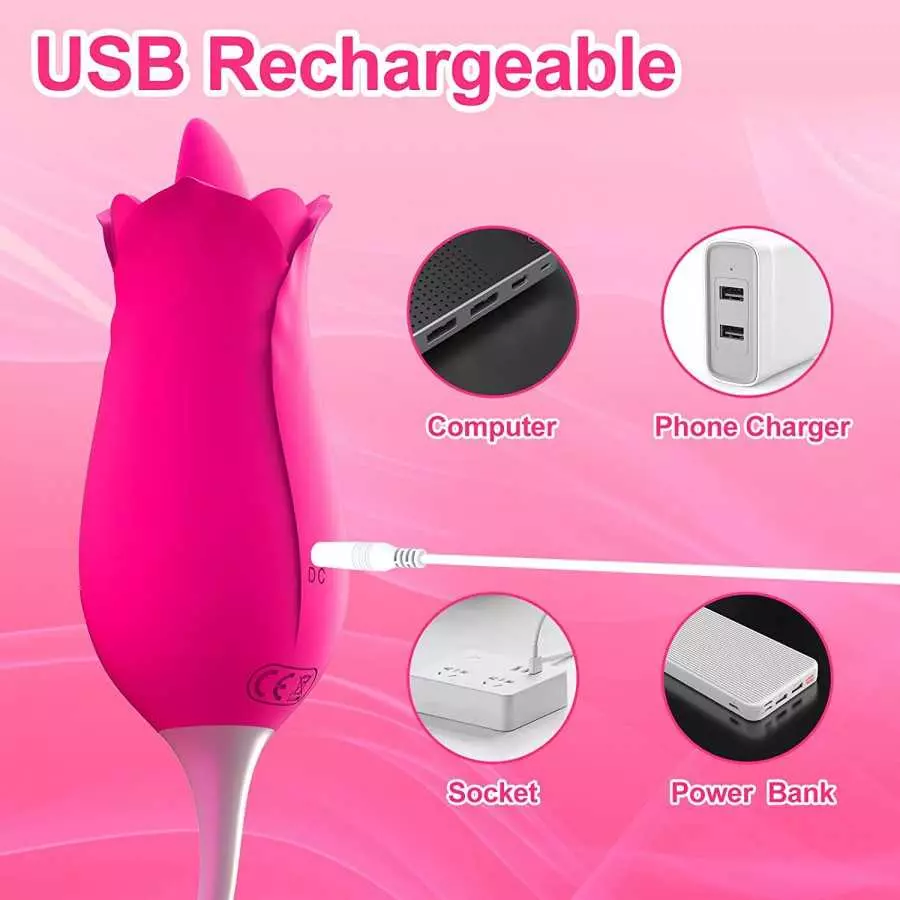 Adorime Rose Toys for Women, 2 in1 Licking & High-Frequency G-Spot Clitoral Rose Vibrator Tongue Stimulator Vaginal Breast Nippl