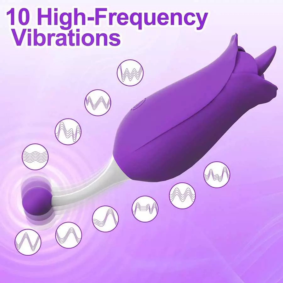 Adorime Rose Toys for Women, 2 in1 Licking & High-Frequency G-Spot Clitoral Rose Vibrator Tongue Stimulator Vaginal Breast Nippl