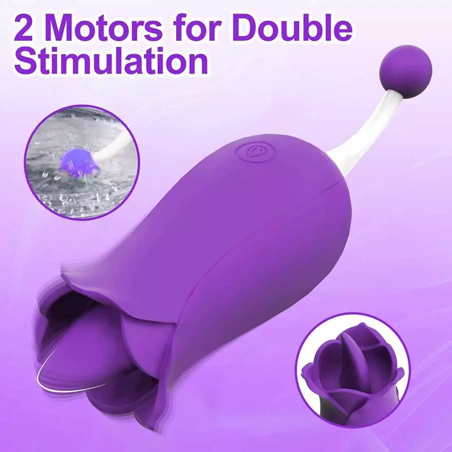 Adorime Rose Toys for Women, 2 in1 Licking & High-Frequency G-Spot Clitoral Rose Vibrator Tongue Stimulator Vaginal Breast Nippl
