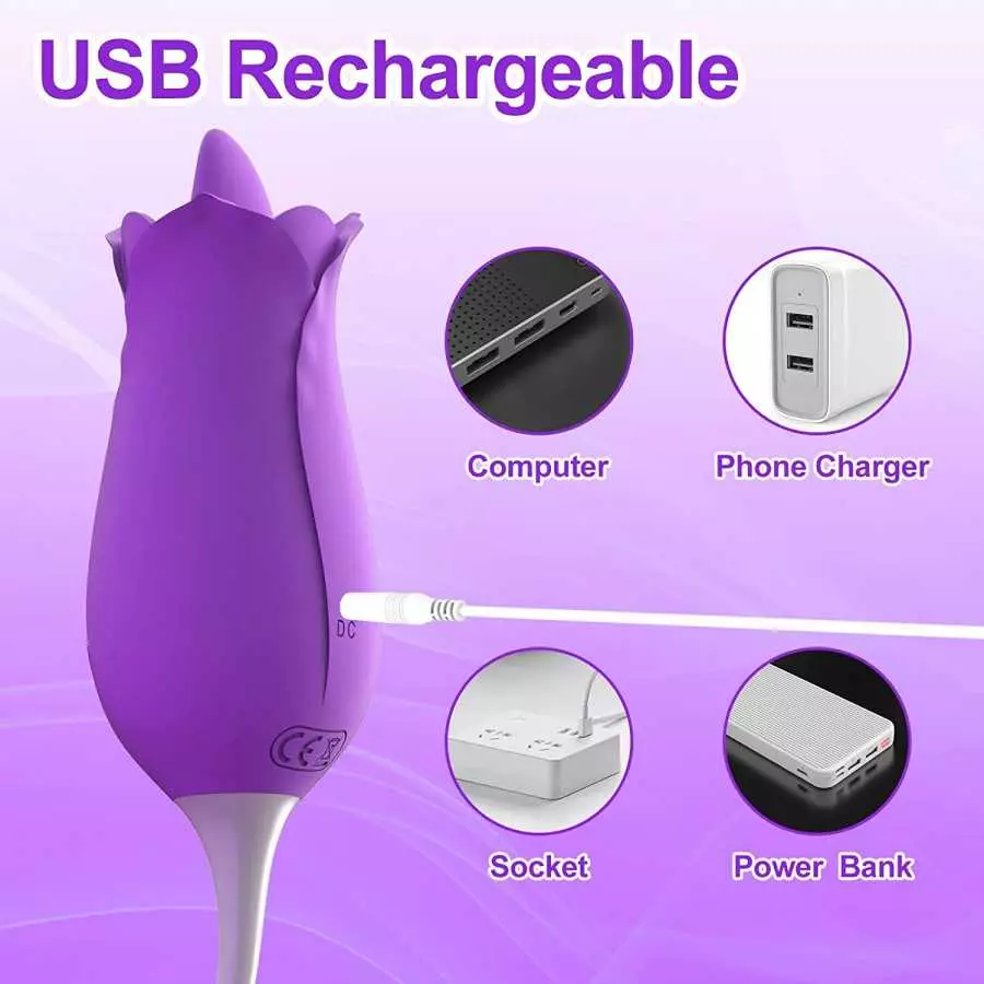 Adorime Rose Toys for Women, 2 in1 Licking & High-Frequency G-Spot Clitoral Rose Vibrator Tongue Stimulator Vaginal Breast Nippl