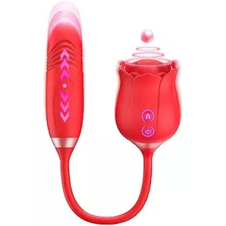 Rose Clitoral Stimulator for Women, Thrusting G Spot Dildo Vibrator Rose Sex Toy, 3 in 1 Rose Vibrator Toy for Women Rose Clitor