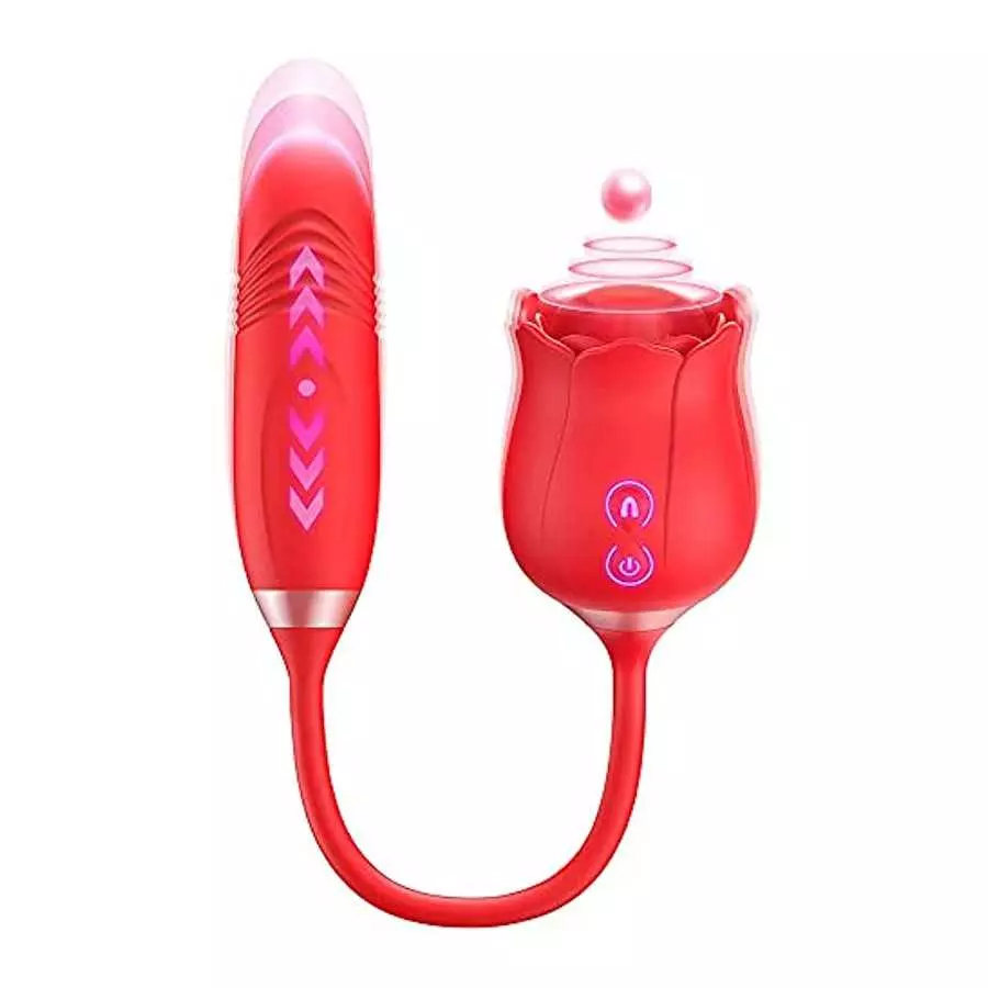 Rose Clitoral Stimulator for Women, Thrusting G Spot Dildo Vibrator Rose Sex Toy, 3 in 1 Rose Vibrator Toy for Women Rose Clitor