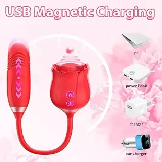 Rose Clitoral Stimulator for Women, Thrusting G Spot Dildo Vibrator Rose Sex Toy, 3 in 1 Rose Vibrator Toy for Women Rose Clitor