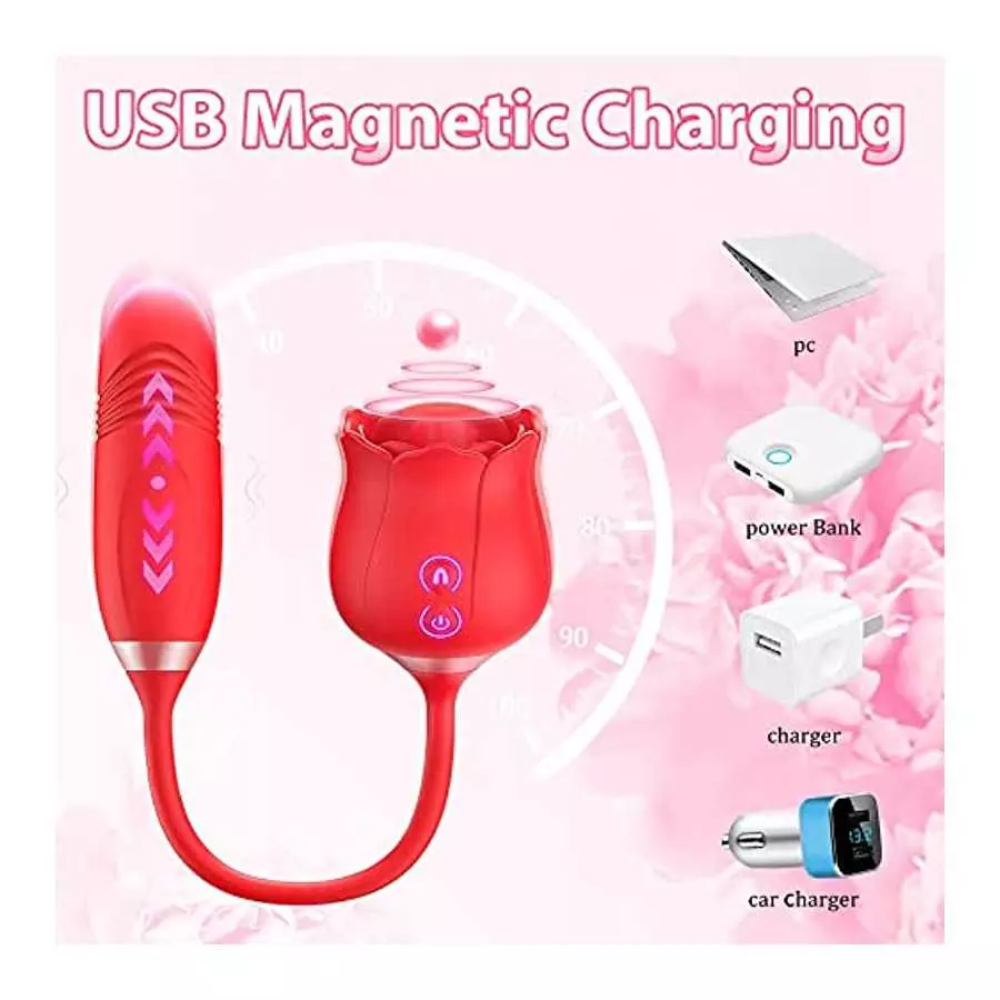 Rose Clitoral Stimulator for Women, Thrusting G Spot Dildo Vibrator Rose Sex Toy, 3 in 1 Rose Vibrator Toy for Women Rose Clitor