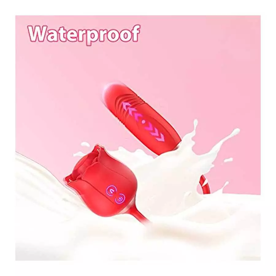 Rose Clitoral Stimulator for Women, Thrusting G Spot Dildo Vibrator Rose Sex Toy, 3 in 1 Rose Vibrator Toy for Women Rose Clitor