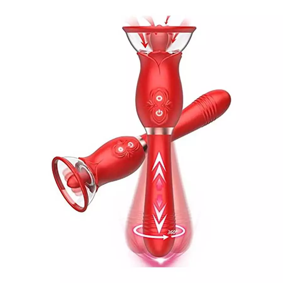 Rose Sex Toys for Women - 3 in1 Vibrator Stimulator with Sucking Cups, 3 Tongue Licking & 10 Thrusting G Spot Dildo Adult Toy fo Rose Sex Toys for Women - 3 in1 Vibrator Stimulator with Sucking Cups, 3 Tongue Licking & 10 Thrusting G Spot Dildo Adult Toy fo