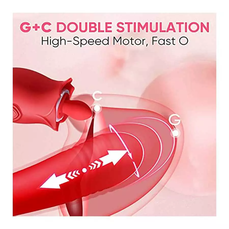 Rose Sex Toys for Women - 3 in1 Vibrator Stimulator with Sucking Cups, 3 Tongue Licking & 10 Thrusting G Spot Dildo Adult Toy fo