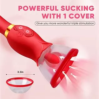 Rose Sex Toys for Women - 3 in1 Vibrator Stimulator with Sucking Cups, 3 Tongue Licking & 10 Thrusting G Spot Dildo Adult Toy fo Rose Sex Toys for Women - 3 in1 Vibrator Stimulator with Sucking Cups, 3 Tongue Licking & 10 Thrusting G Spot Dildo Adult Toy fo