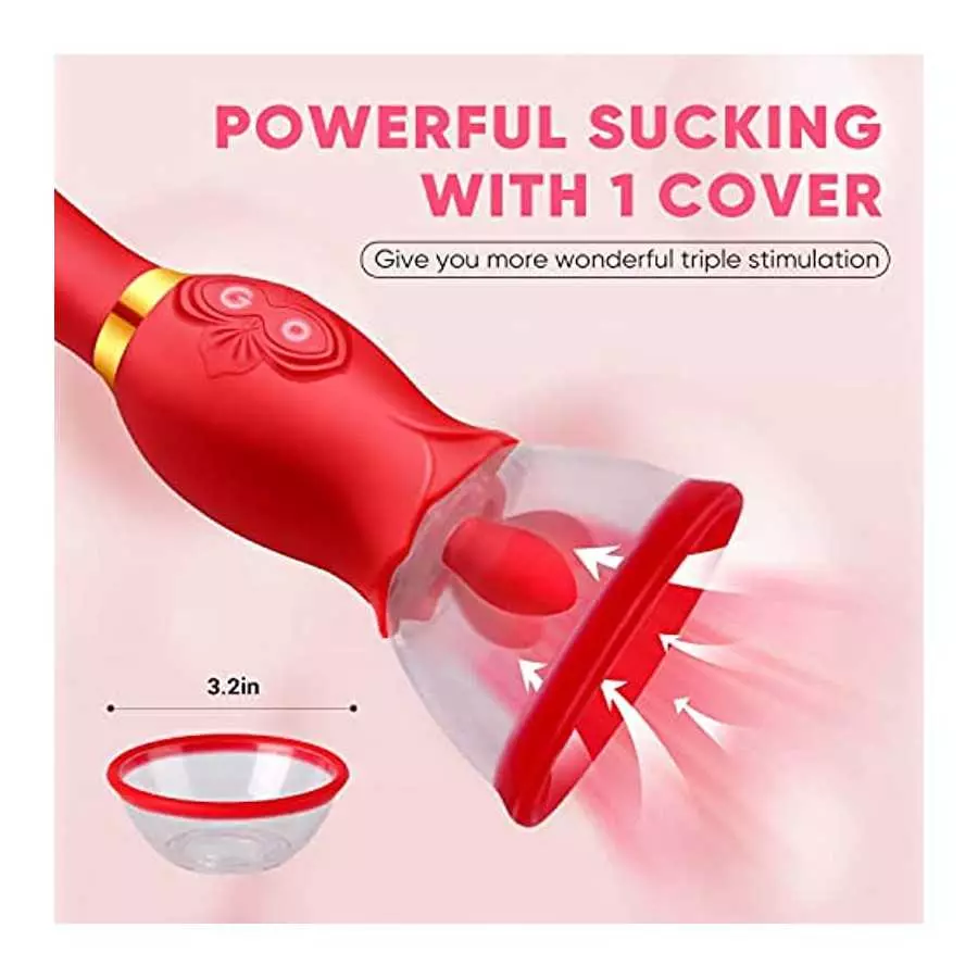 Rose Sex Toys for Women - 3 in1 Vibrator Stimulator with Sucking Cups, 3 Tongue Licking & 10 Thrusting G Spot Dildo Adult Toy fo