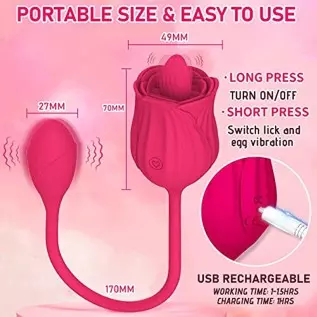 GSPROT Rose Toy Vibrator for Women, Tongue Licking Vibrator with Vibrating Egg, Clitoral Stimulator G Spot Vibrator with 10 Powe