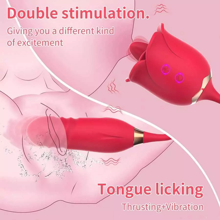 Rose Vibrator Sex Toys for Women Dildo Clitoral Stimulator Tongue Licking Thrusting G Spot with 12 Modes Man Adult Couples Wand 
