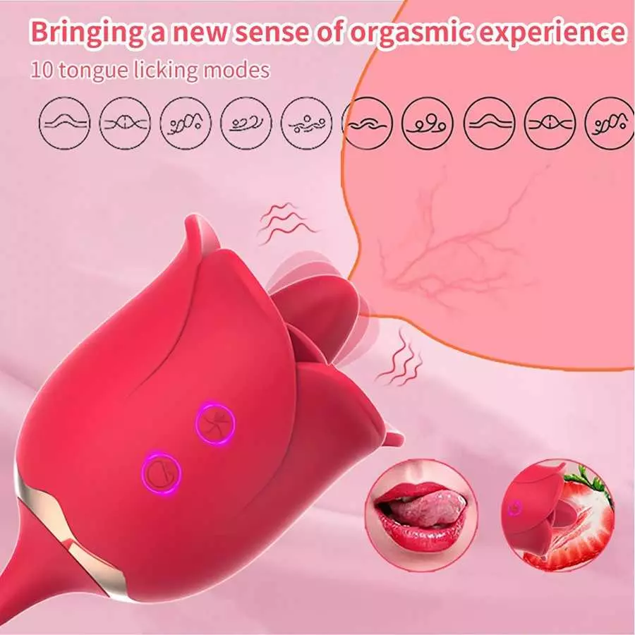 Rose Vibrator Sex Toys for Women Dildo Clitoral Stimulator Tongue Licking Thrusting G Spot with 12 Modes Man Adult Couples Wand 