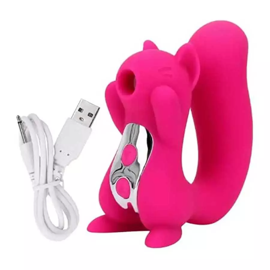 Dual Pleasure Hot Pink Squirrel Vibrator and Air-Pulse Clitoral Stimulator, Clitoral Sucking, Vibrator, Pressure-Wave Technology