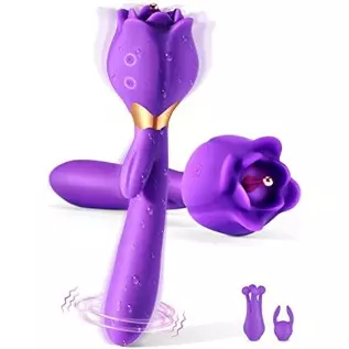 Rose Toy Vibrator for Woman, 3 in 1 Clitoral Stimulator Thrusting G Spot Dildo Vibrator with 10 Modes, Rose Adult Sex Toys Game,