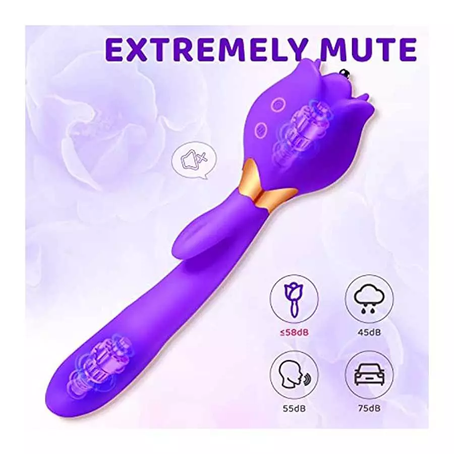 Rose Toy Vibrator for Woman, 3 in 1 Clitoral Stimulator Thrusting G Spot Dildo Vibrator with 10 Modes, Rose Adult Sex Toys Game,