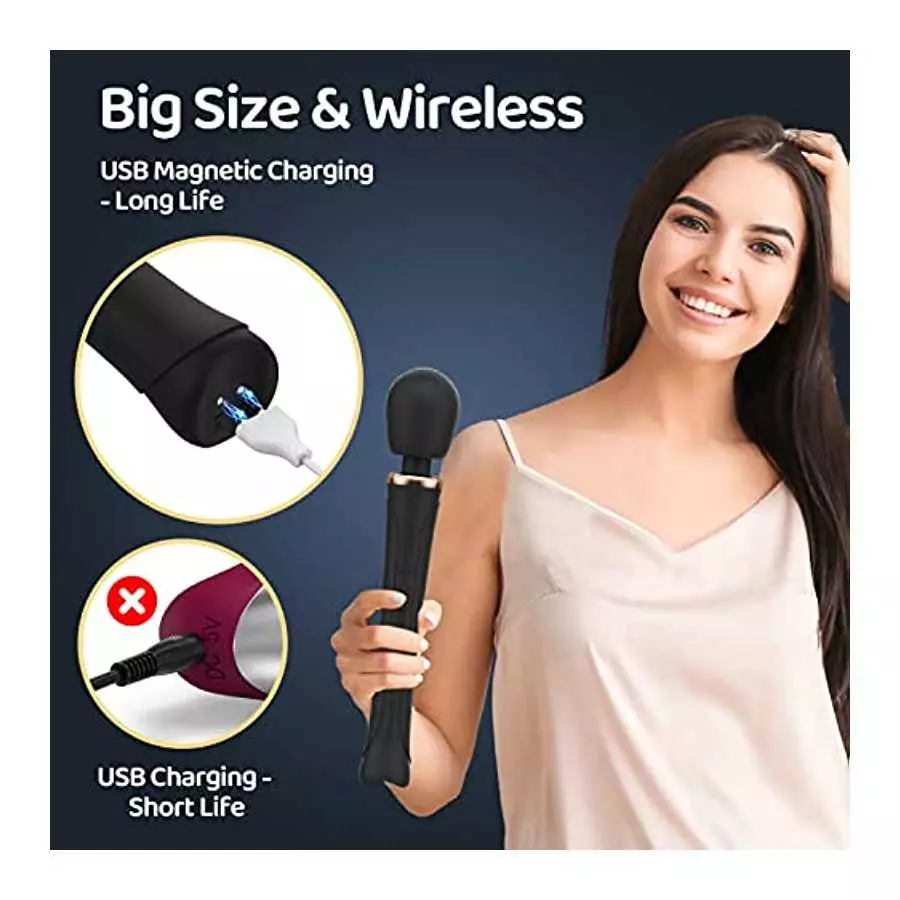 Powerful Vibrator for Women, Personal Wand Massager, Waterproof, Wireless, USB Rechargeable with 5 Speeds & 20 Vibration Modes. 