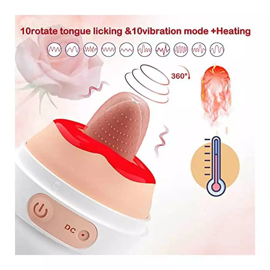 Clitoris Realistic Licking Tongue Vibrator for Women,3-in-1 Licking & Vibration & Heated Nipples Clitoris Stimulator with 10 Rot