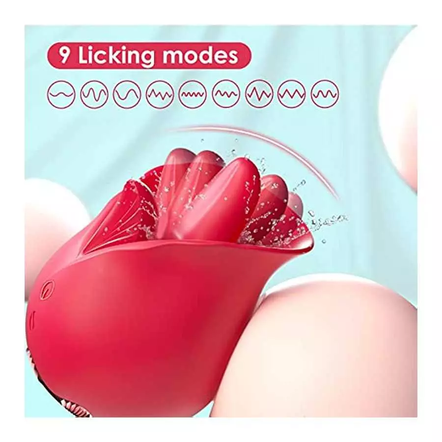 Rose Vibrator Sex Toys for Women, Rose Sex Stimulator for Women with 9 Licking & 9 Vibrating Modes, Dual Tongue Clitoral G Spot 