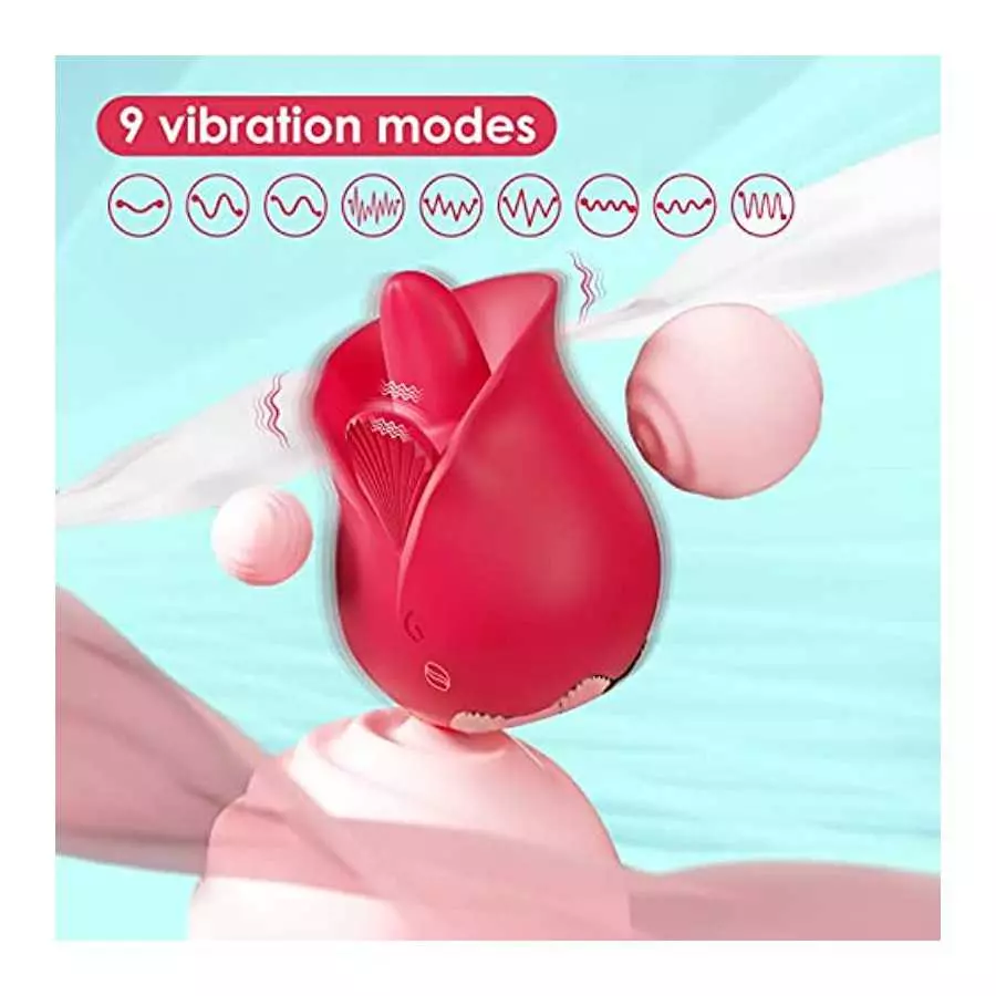 Rose Vibrator Sex Toys for Women, Rose Sex Stimulator for Women with 9 Licking & 9 Vibrating Modes, Dual Tongue Clitoral G Spot 