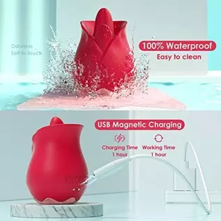 Rose Vibrator Sex Toys for Women, Rose Sex Stimulator for Women with 9 Licking & 9 Vibrating Modes, Dual Tongue Clitoral G Spot 