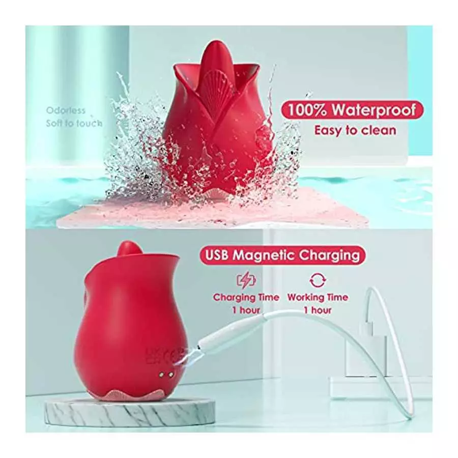 Rose Vibrator Sex Toys for Women, Rose Sex Stimulator for Women with 9 Licking & 9 Vibrating Modes, Dual Tongue Clitoral G Spot 