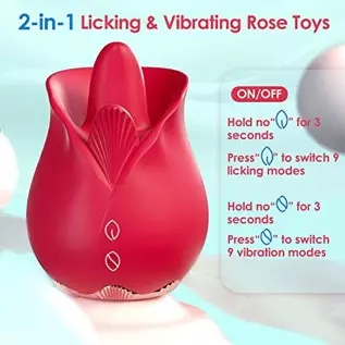 Rose Vibrator Sex Toys for Women, Rose Sex Stimulator for Women with 9 Licking & 9 Vibrating Modes, Dual Tongue Clitoral G Spot 