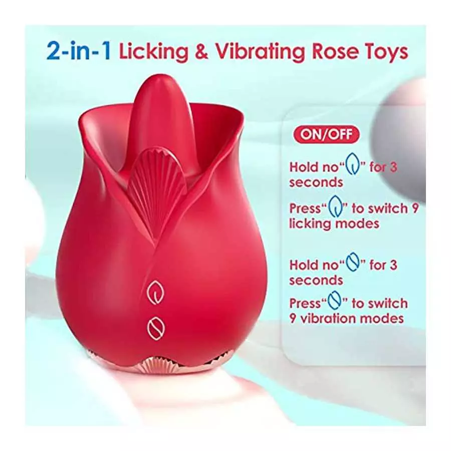 Rose Vibrator Sex Toys for Women, Rose Sex Stimulator for Women with 9 Licking & 9 Vibrating Modes, Dual Tongue Clitoral G Spot 