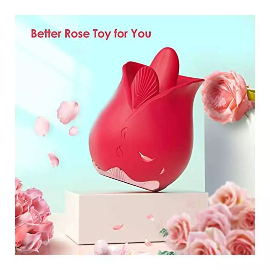 Rose Vibrator Sex Toys for Women, Rose Sex Stimulator for Women with 9 Licking & 9 Vibrating Modes, Dual Tongue Clitoral G Spot 