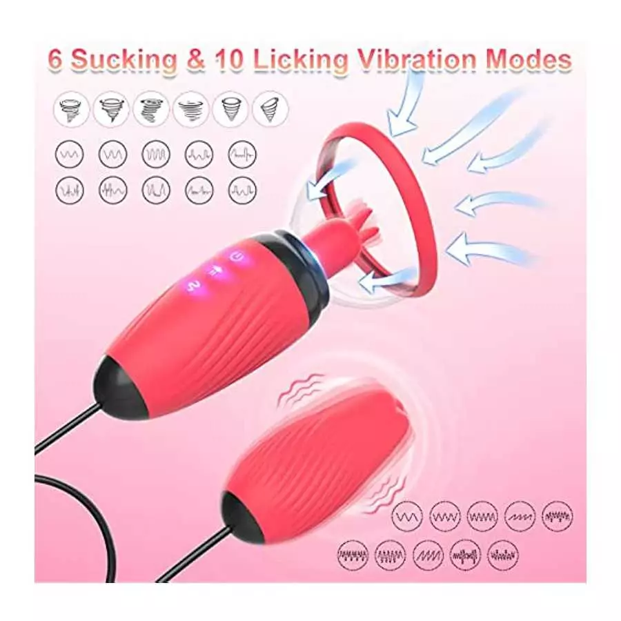 Sucking Vibrator, Clitoral Licking G Spot Bullet Vibrator with 6 Suction & 10 Vibration Modes, Nipple Breast Rose Sex Stimulator